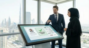 Formal professional alignment meeting between a Western-trained physiotherapist and a Gulf healthcare executive, representing the curated matching process for elite medical institutions.