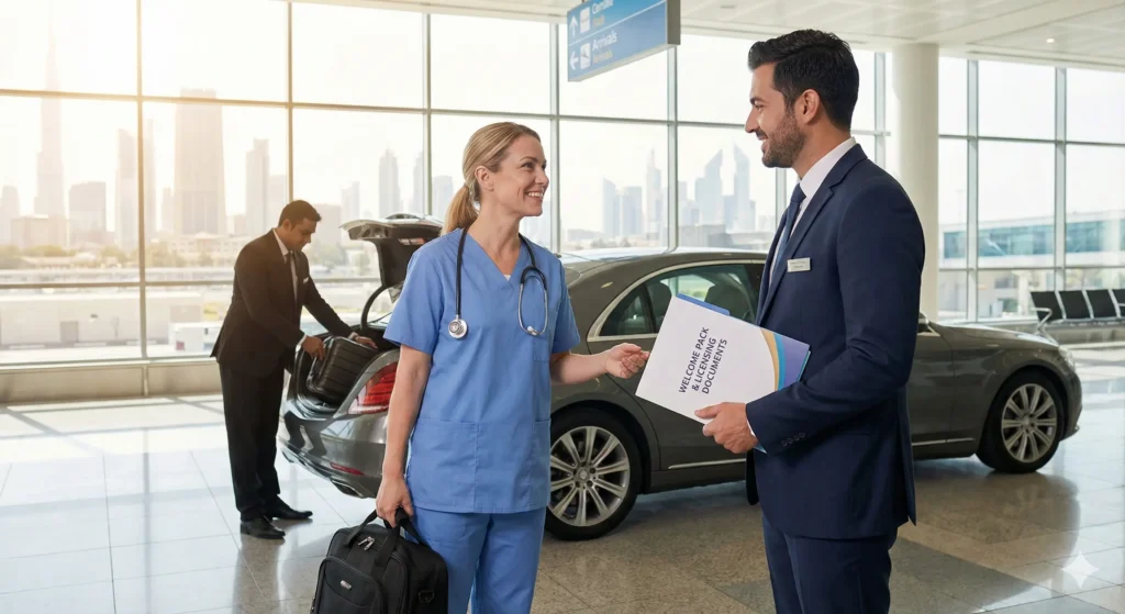 Greek Nurses in Saudi Arabia: The SCFHS Pathway from HRBN Registration 1 Successful relocation and clinical integration of a British-trained nurse in a modern Gulf healthcare facility, representing the final step of our seamless support process.