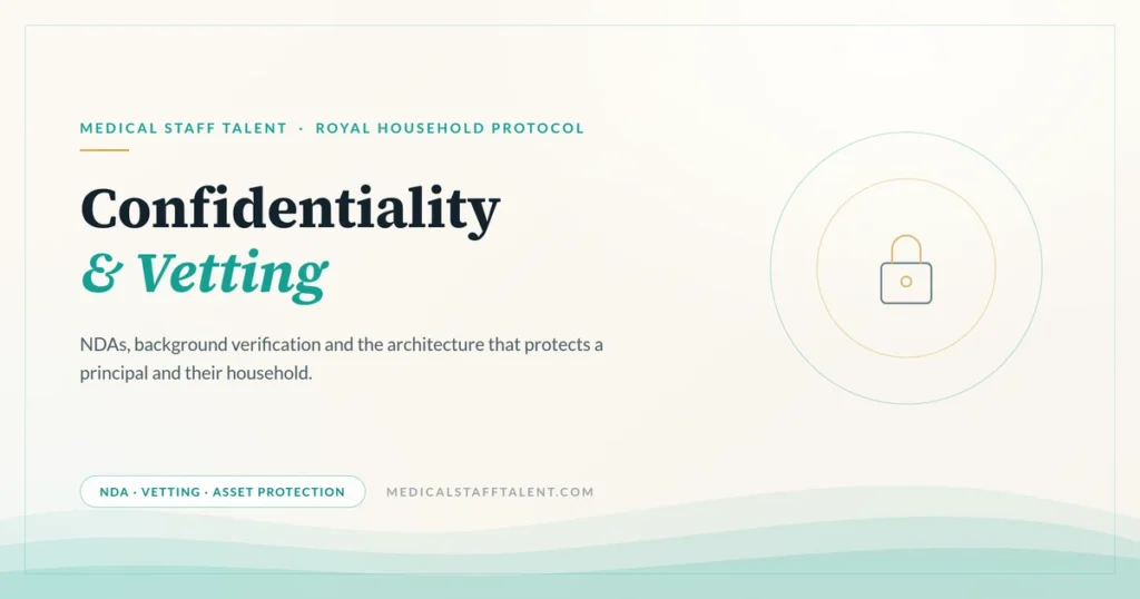 Confidentiality, NDAs & Vetting — How We Protect Royal Households 1 Medical Staff Talent protocol cover: confidentiality, NDAs and vetting for royal household medical staffing