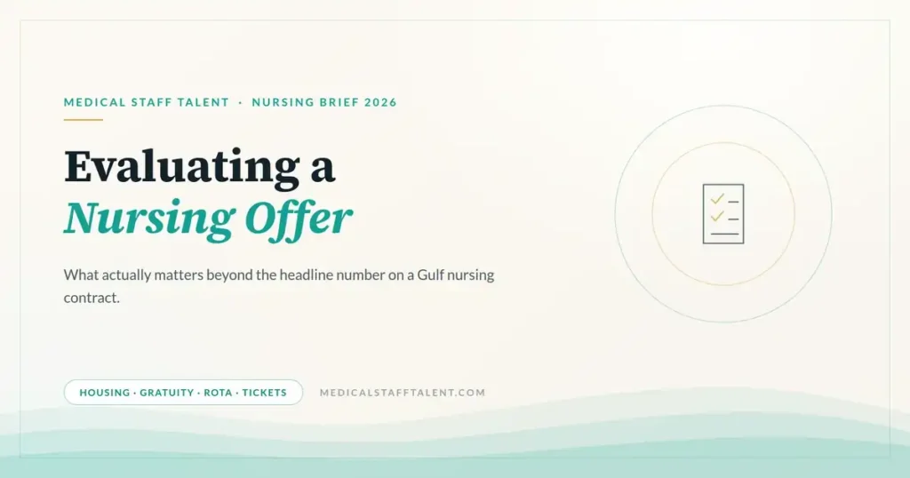 Medical Staff Talent nursing brief cover: how Western-trained nurses should evaluate a Gulf job offer beyond the headline salary