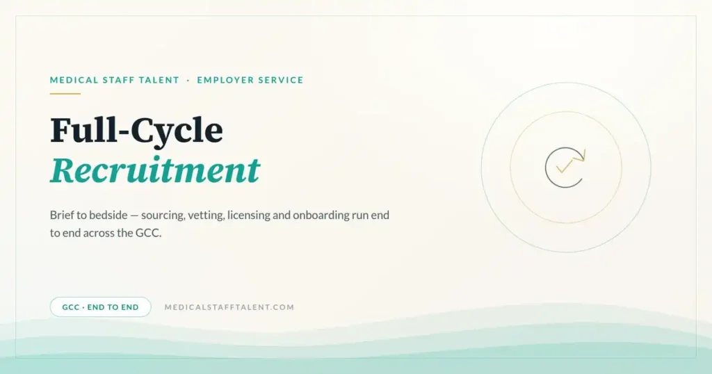 Full-Cycle Medical Recruitment GCC 1 Medical Staff Talent employer service cover: full-cycle medical recruitment across the GCC