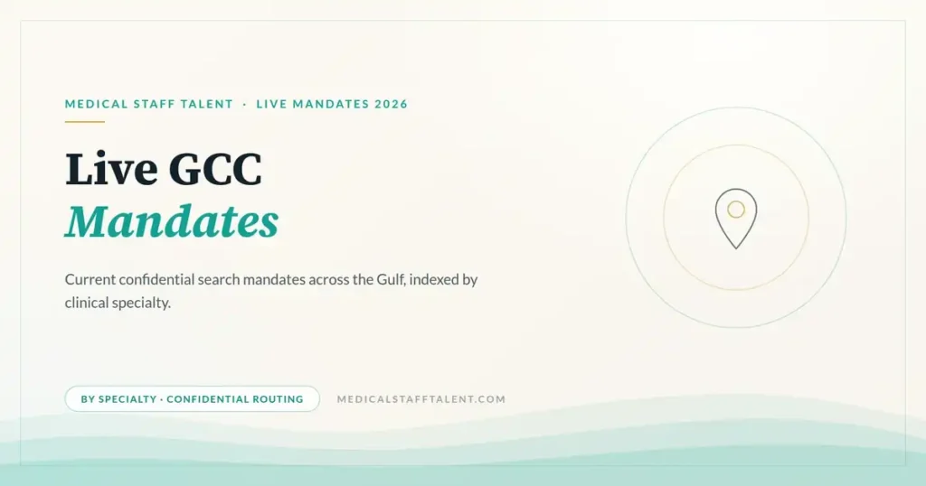 Live GCC Mandates by Specialty 1 Medical Staff Talent live GCC mandates cover: current confidential clinical search mandates by specialty across the Gulf