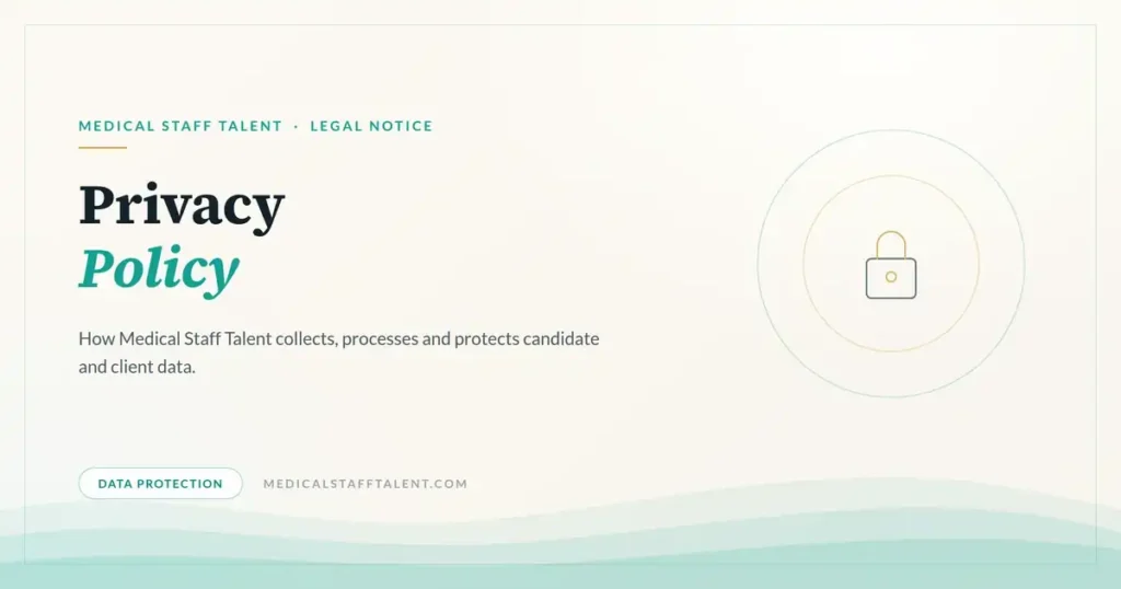 Medical Staff Talent legal notice cover: privacy policy on candidate and client data protection
