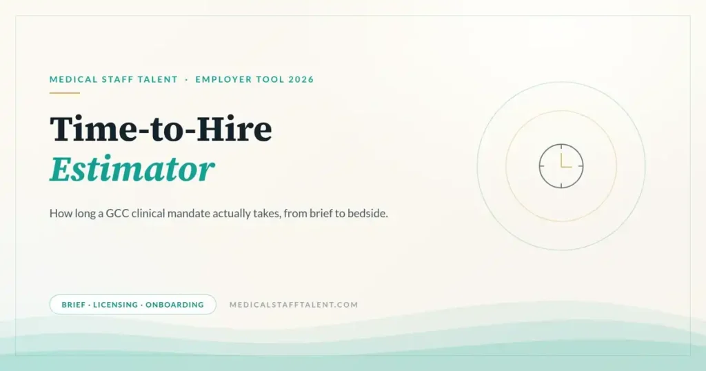 Medical Staff Talent employer tool cover: time-to-hire estimator for GCC clinical recruitment mandates