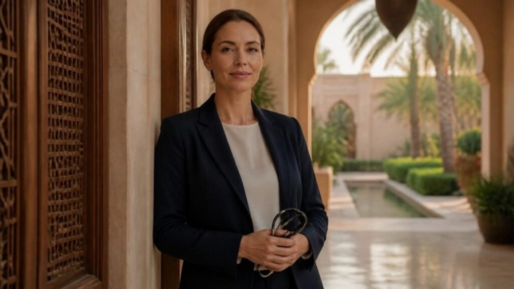 Candidates | Gulf Healthcare Careers for UK & European-Trained Clinicians 1 UK & European-trained clinician standing in the courtyard corridor of a private family residence in the Gulf
