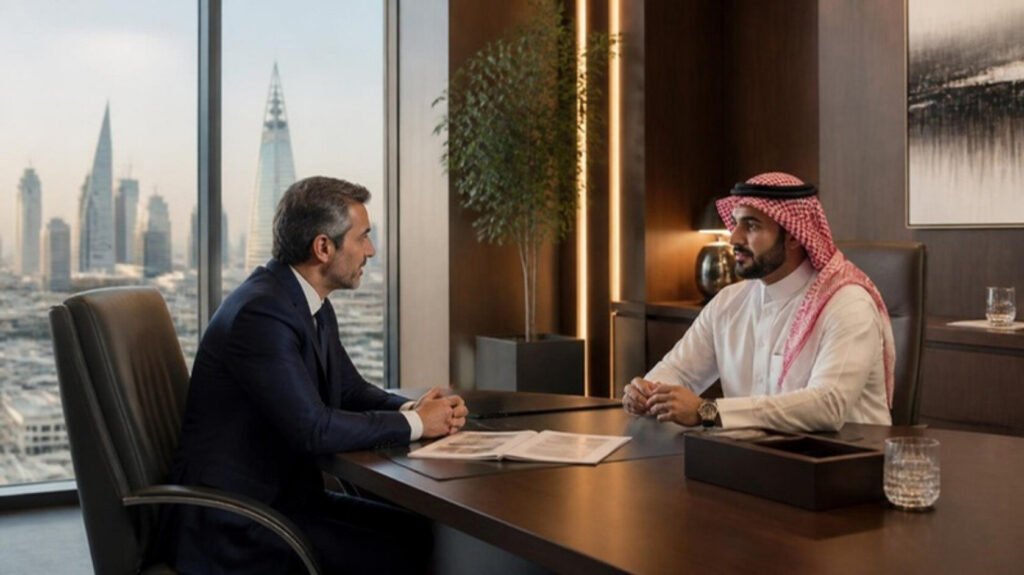 Recruiting UK & European-Trained Consultants for Private Families in Saudi Arabia 8 European consultant meeting a Saudi family office director in Riyadh