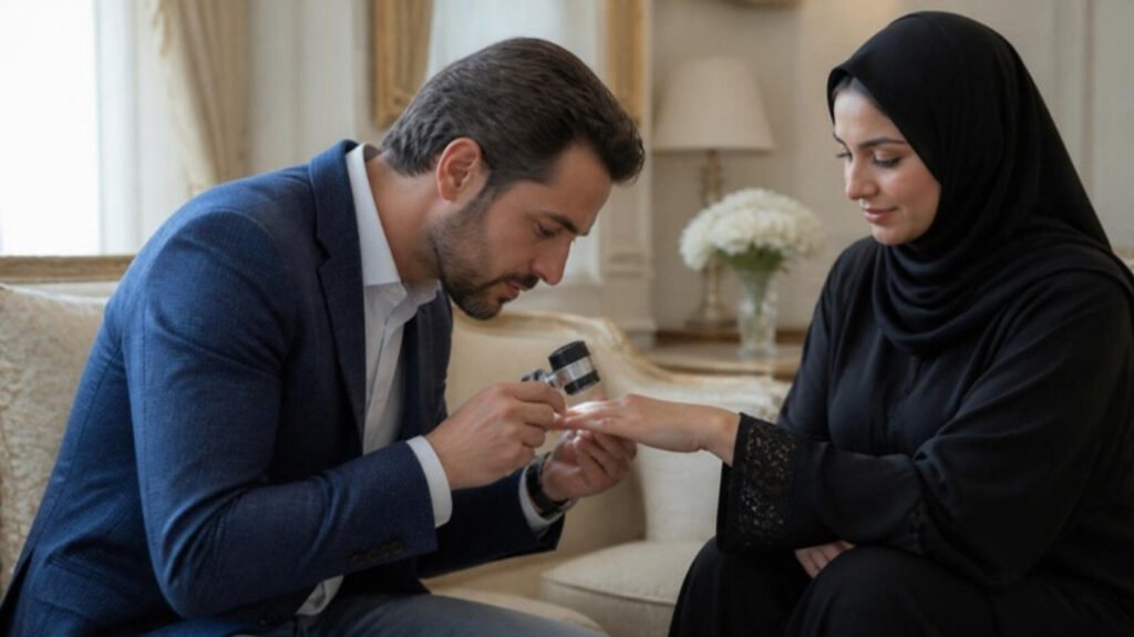 European dermatologist examining skin with a dermatoscope in a private sitting room