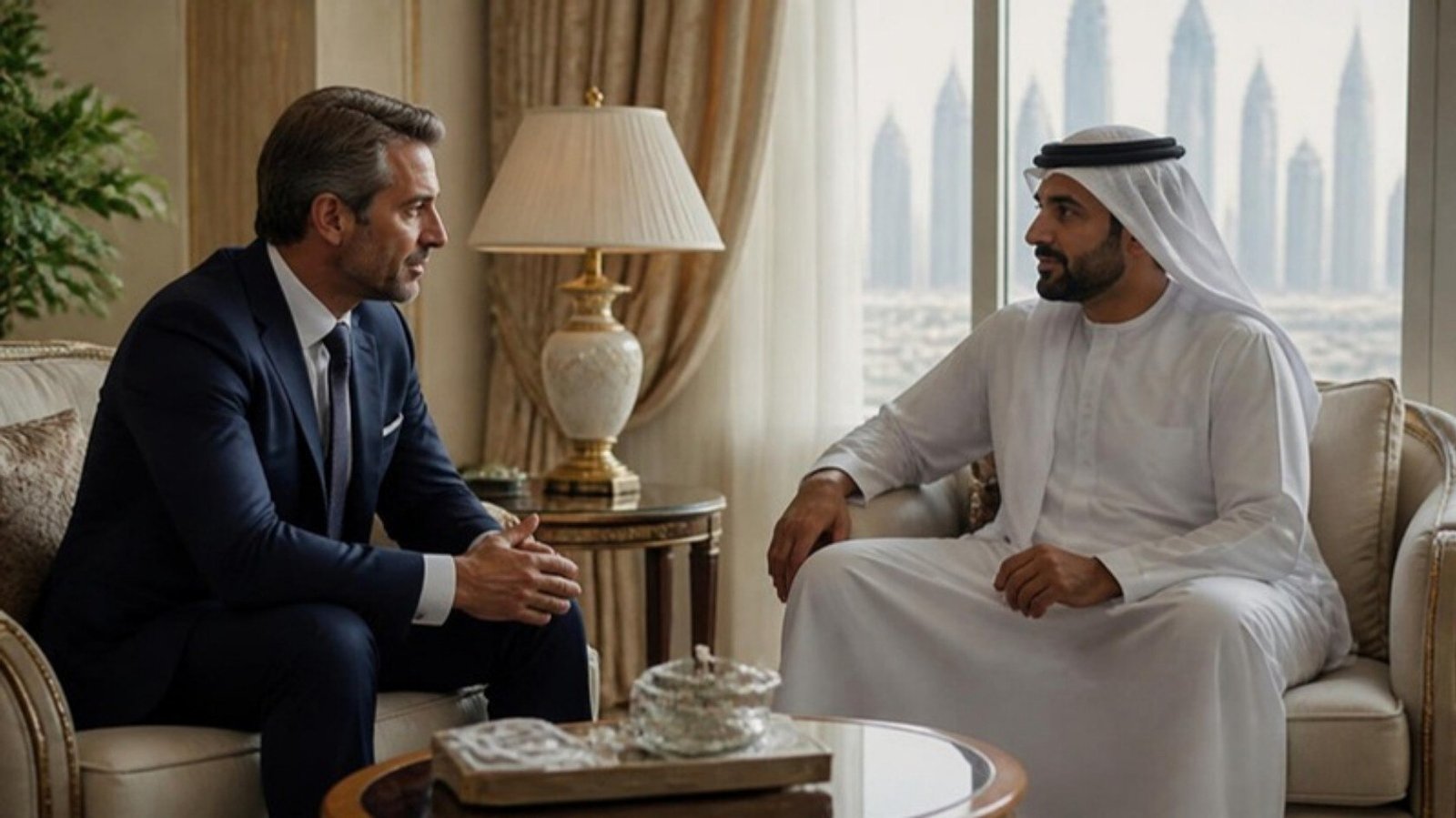 Private concierge physician consulting with the principal of a private family